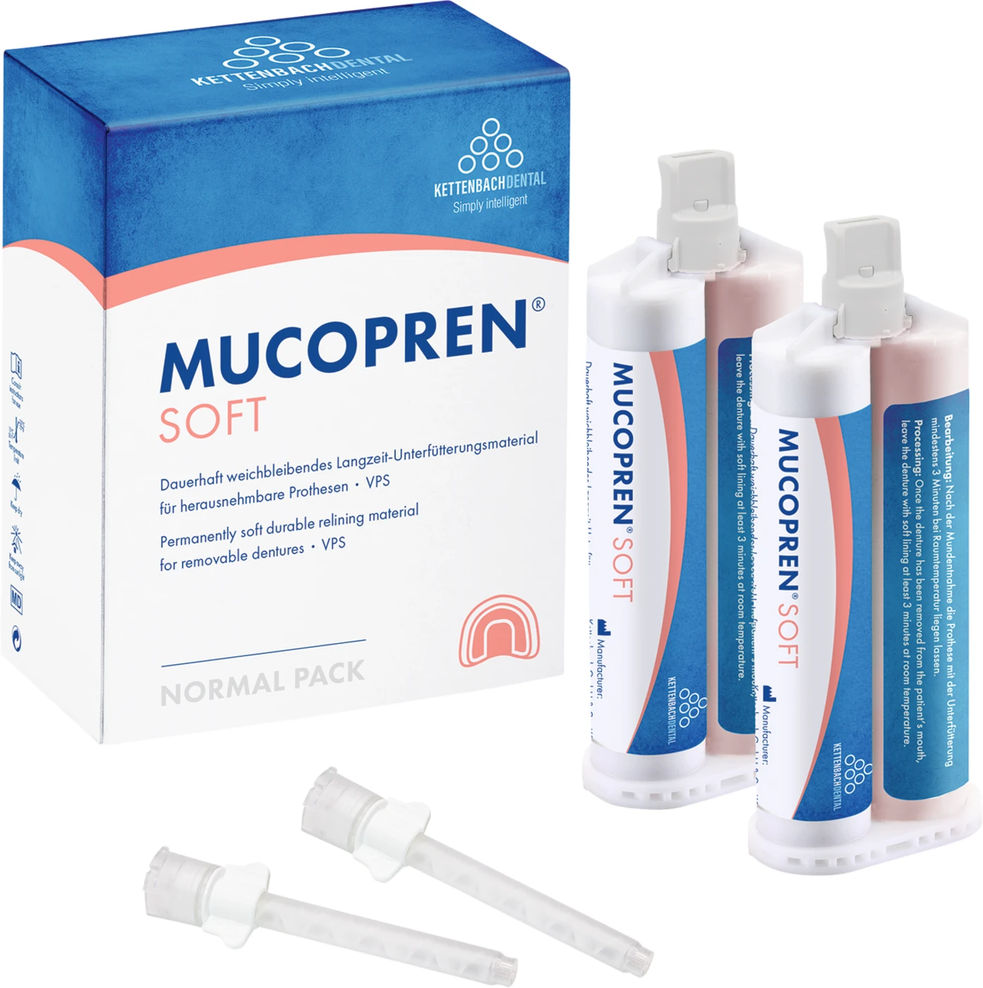 Mucopren® Soft Normalpackung 2 x 50 ml Doppelkartusche, 6 Mischkanülen weiß