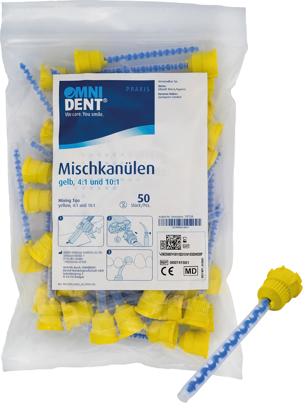 Omni Mischkanülen gelb 4:1/10:1 Beutel 50 Stück gelb 4:1 / 10:1