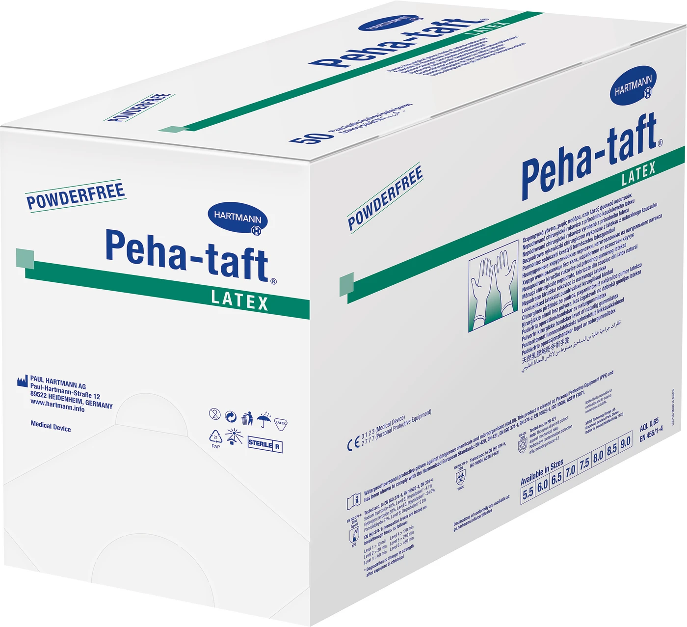 Peha-taft® latex Packung 50 Paar puderfrei, weiß, Größe 6,5