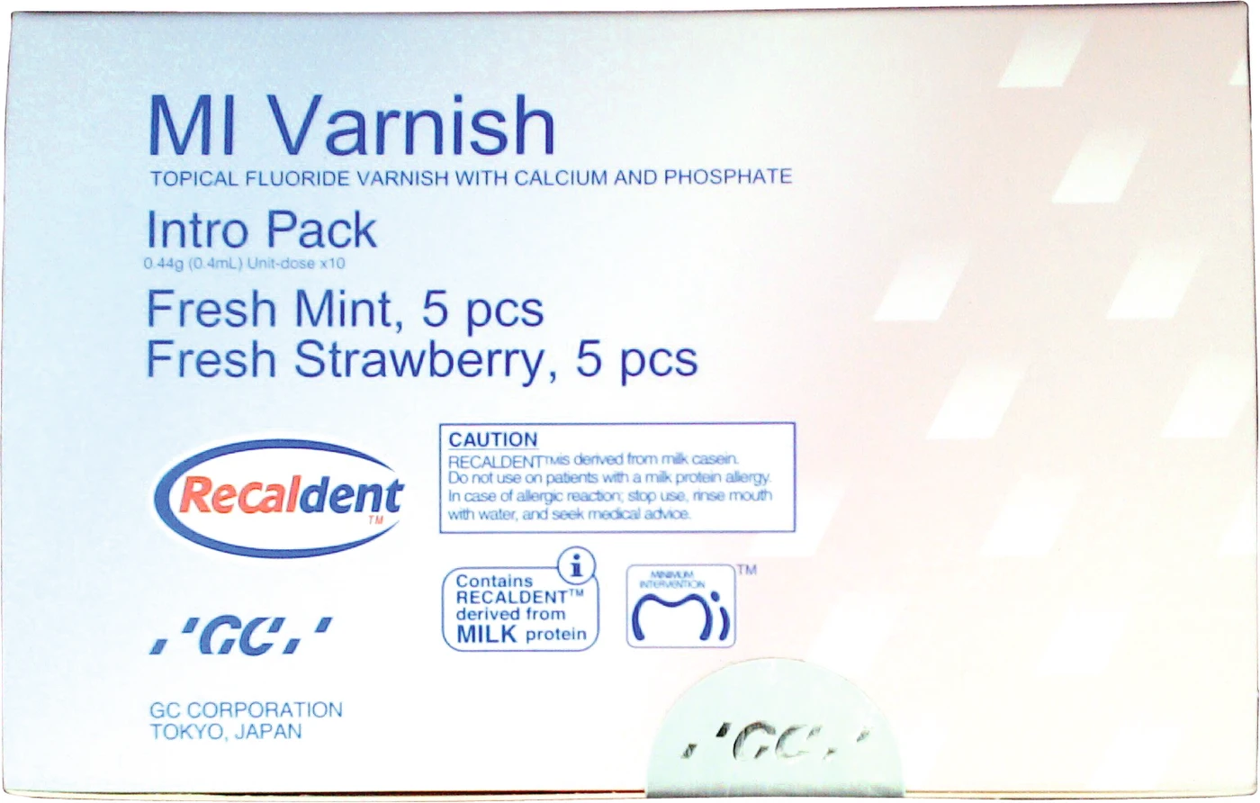 GC MI Varnish™  Intro Packung 10 x 0,50 ml (5 x Erdbeere, 5 x Minze), 20 Einmalpinsel