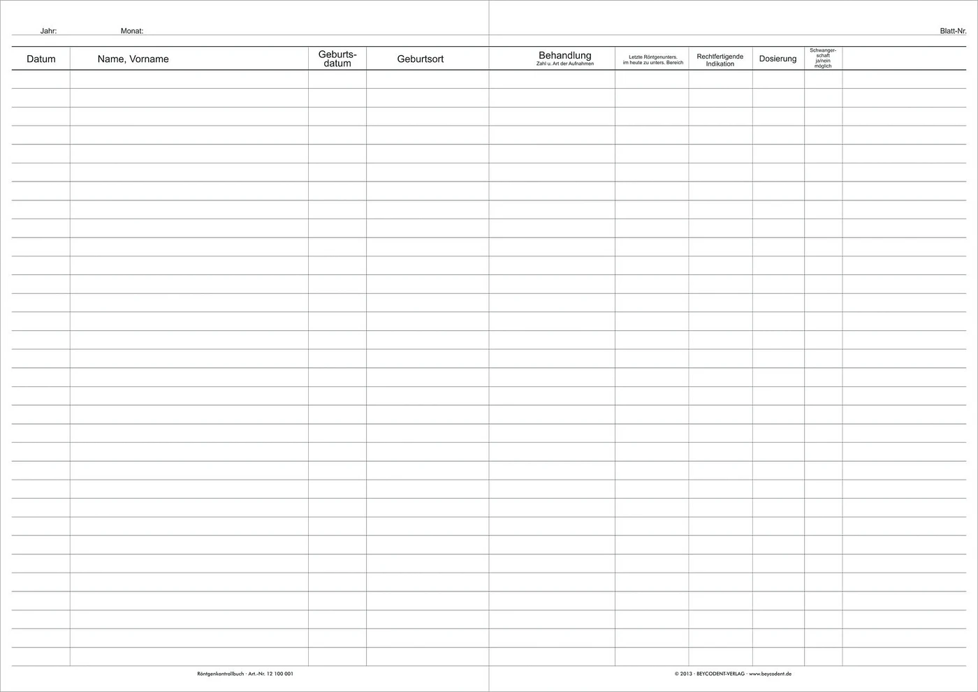 Röntgenkontrollbuch Stück