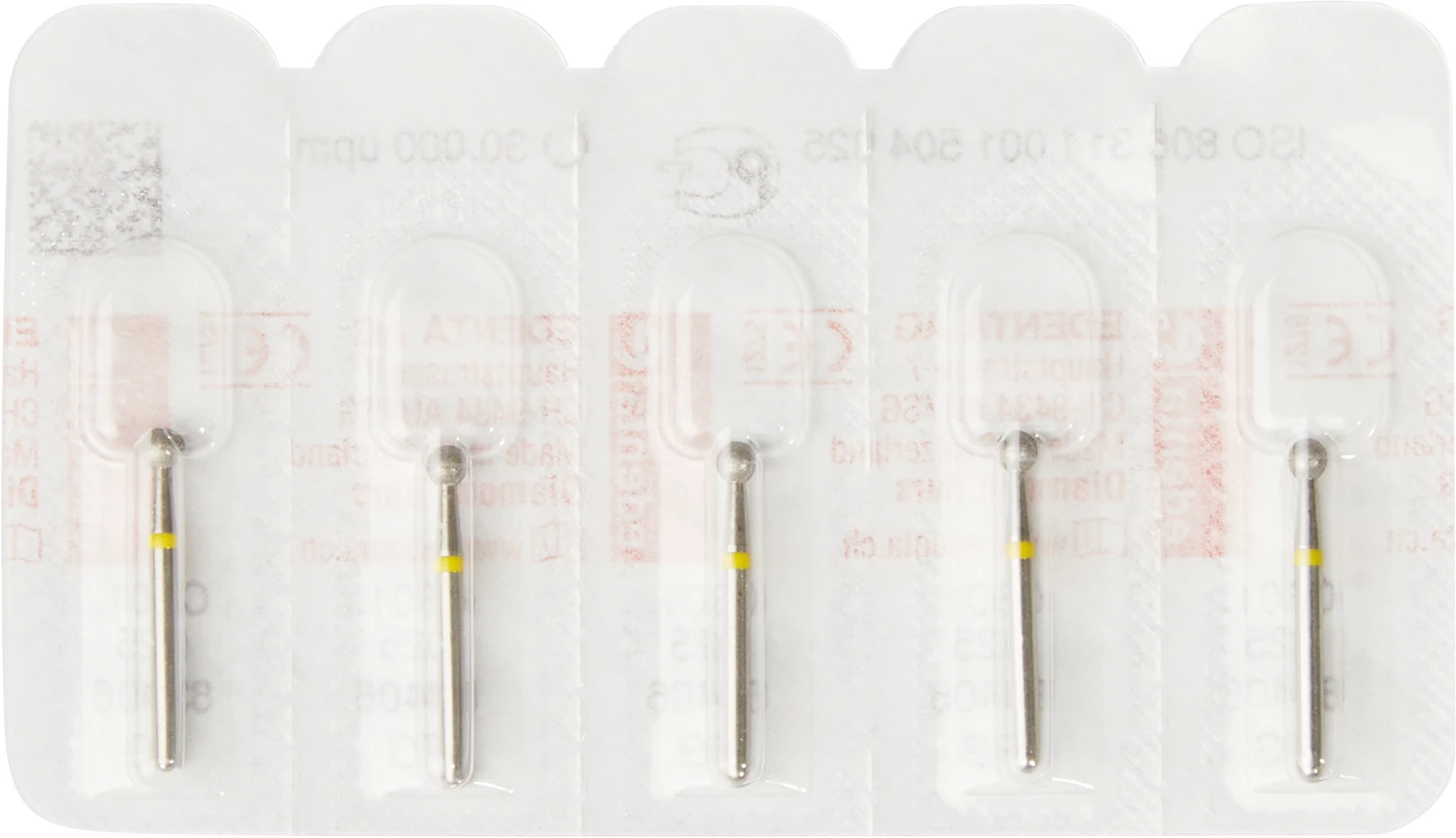 Diamanten 801 Packung 5 Stück gelb superfein, FG, Figur 001 Kugel, ISO 025 Diamanten 801 Packung 5 Stück gelb superfein, FG, Figur 001 Kugel, ISO 025