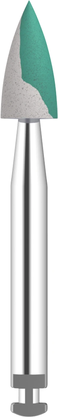 Omnipol für Zirkon gesintert Stück grün/weiß x-grob, Flamme klein, RA, Kopflänge: 7 mm, Ø 3,3 mm