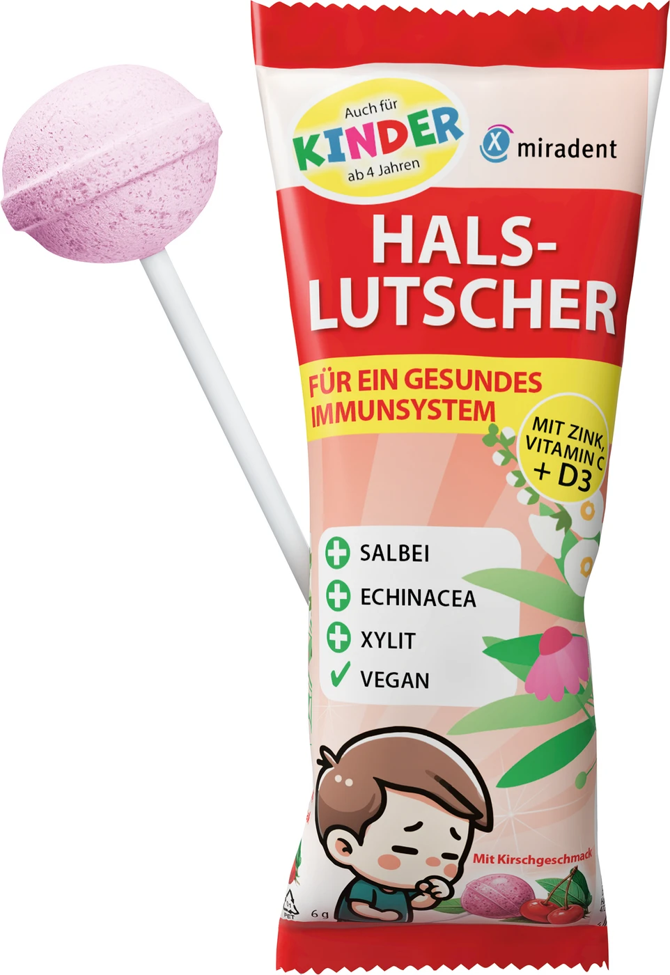 miradent Hals-Lutscher Packung 6 Stück Kirsche
