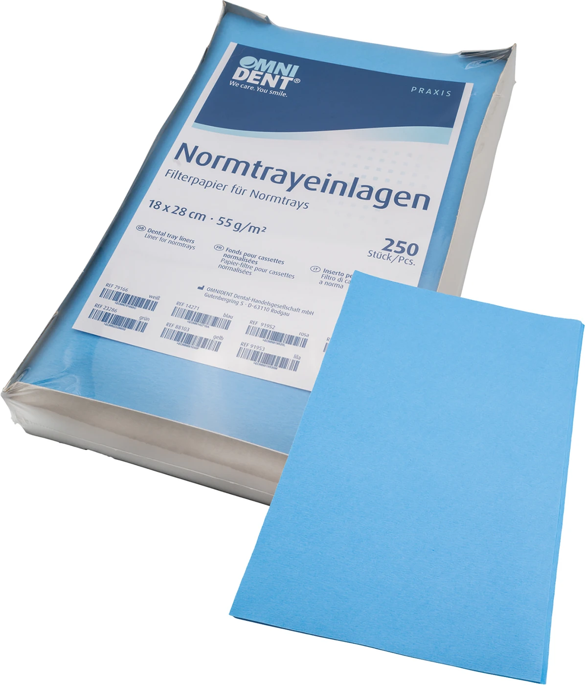 Normtrayeinlagen Packung 250 Stück 28 x 18 cm, blau