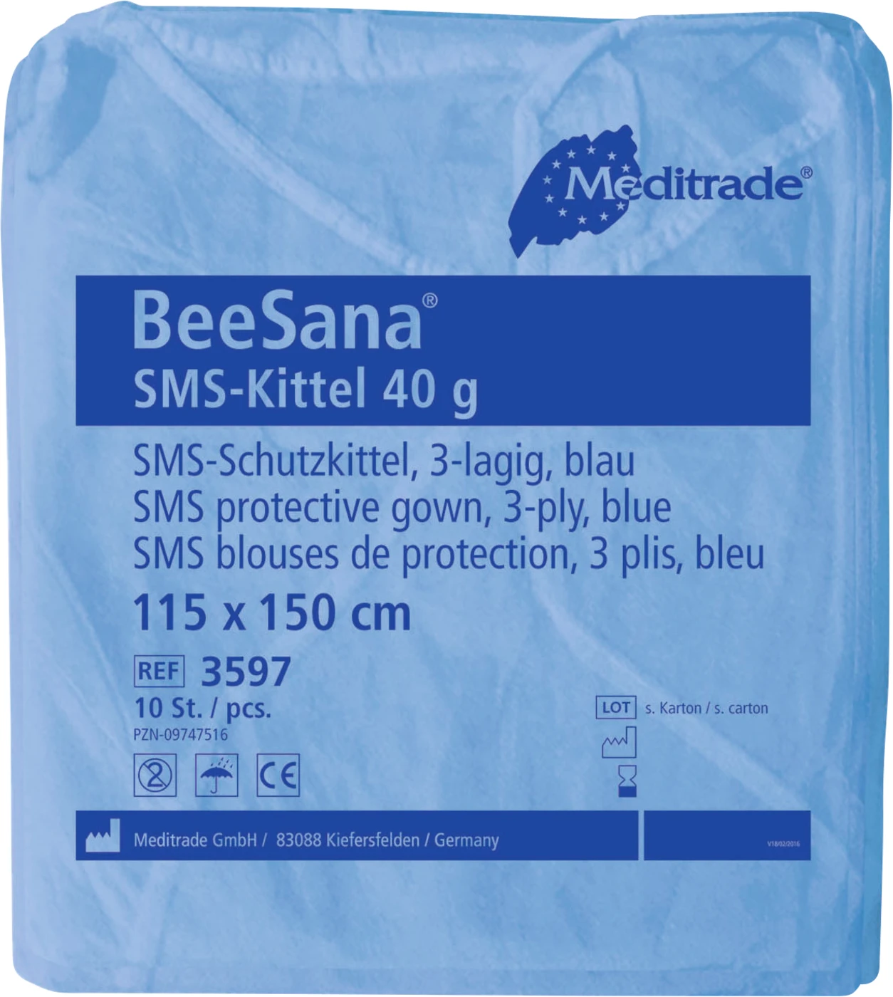 BeeSana® SMS-Kittel Karton 5 x 10 Stück blau, 115 x 150 cm