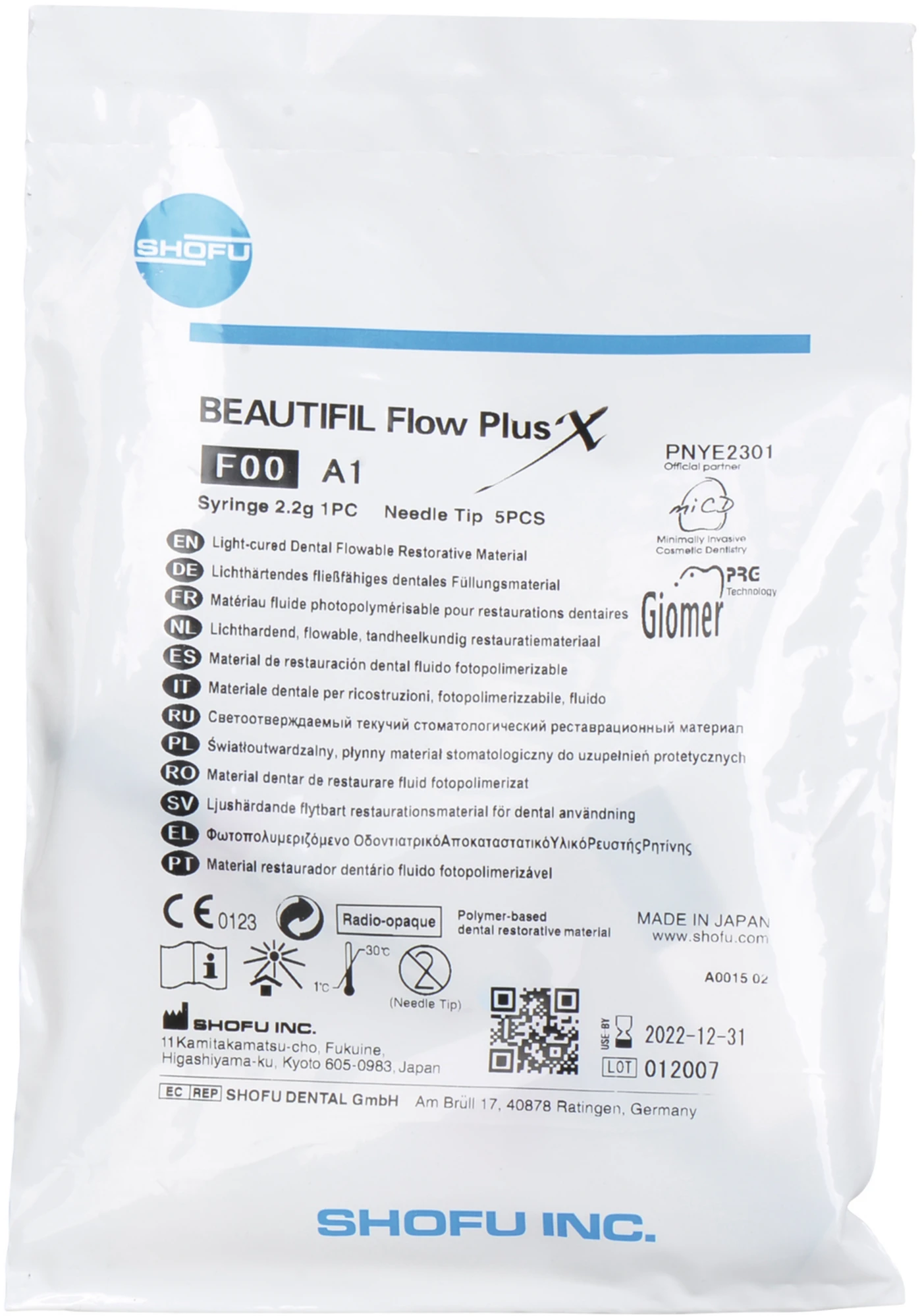 BEAUTIFIL Flow Plus X Spritze 2,2 g A1, F00 inklusive 5 Spritzenaufsätze