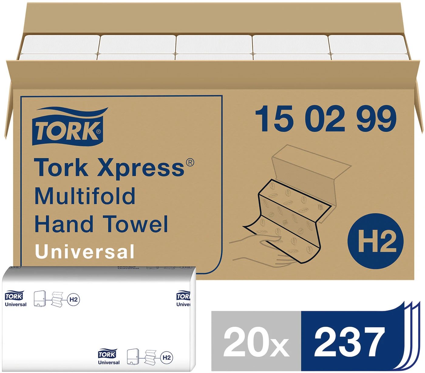 TORK® Xpress® Multifold (Interfold) Handtücher H2 System Karton 20 x 237 Stück 2-lagig, weiß