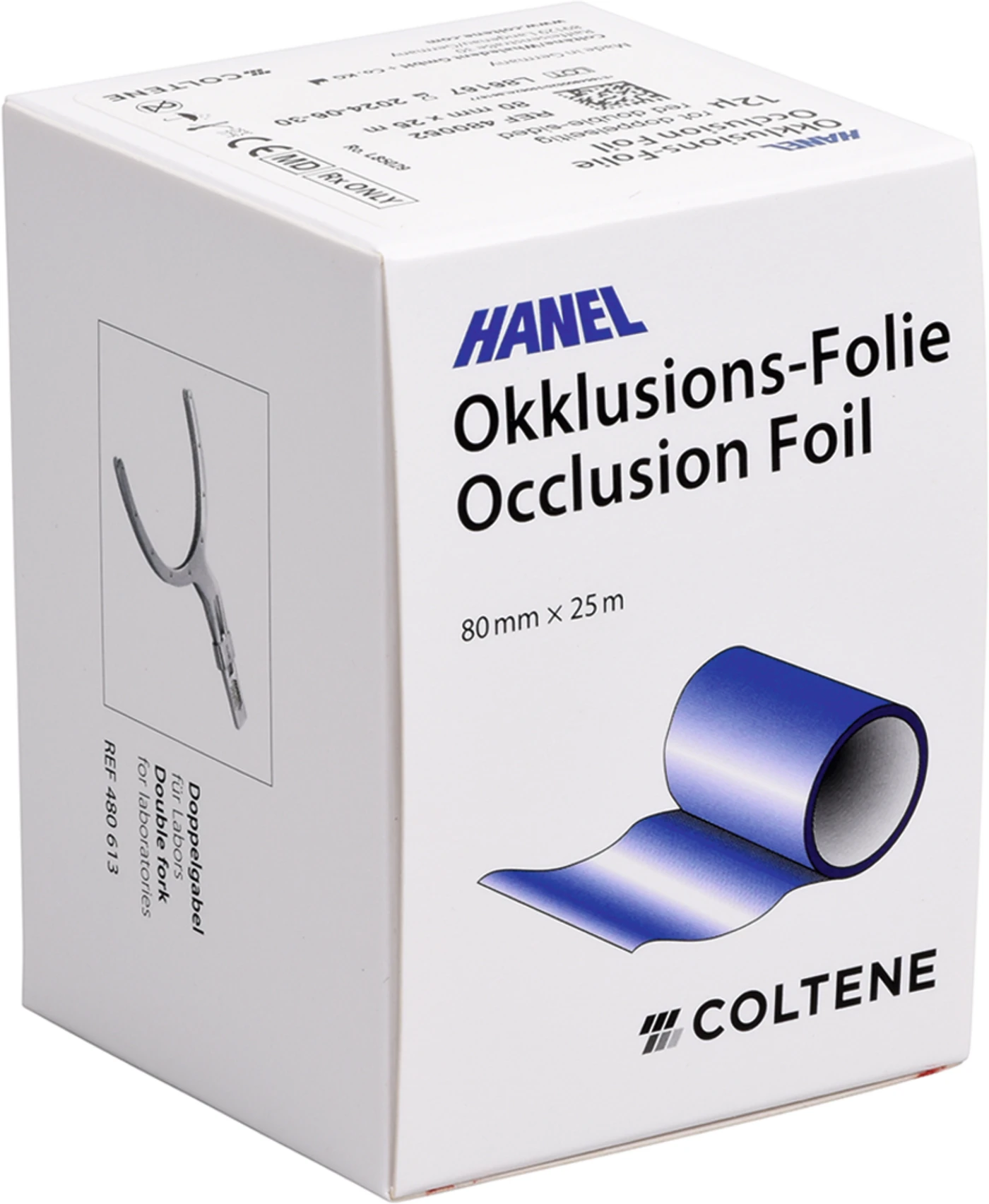 HANEL Occlusions-Folie, doppelseitig 12 µm Spenderbox 25 m rot, 80 mm breit