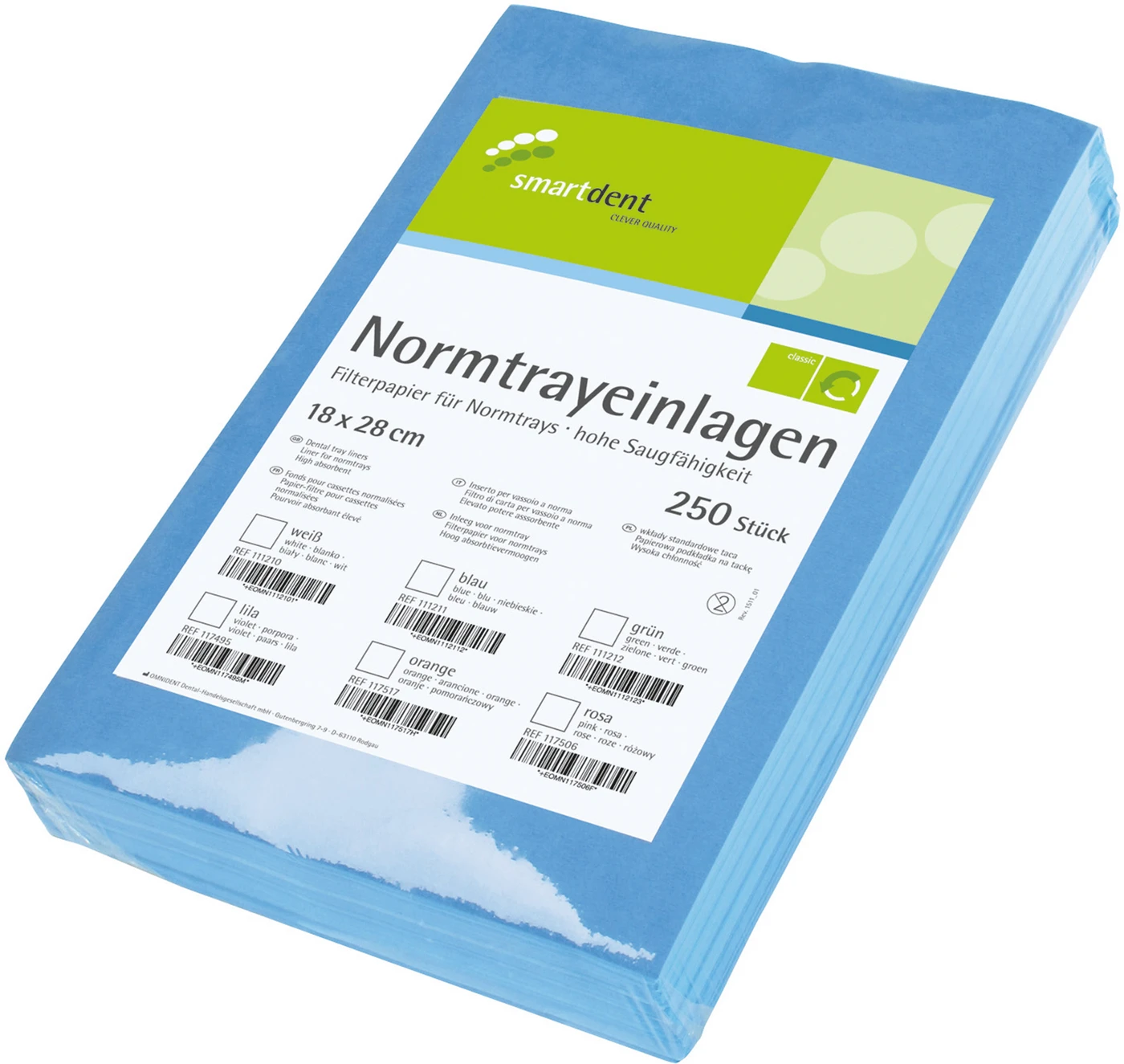 smart Normtrayeinlagen Packung 250 Stück 28 x 18 cm, blau