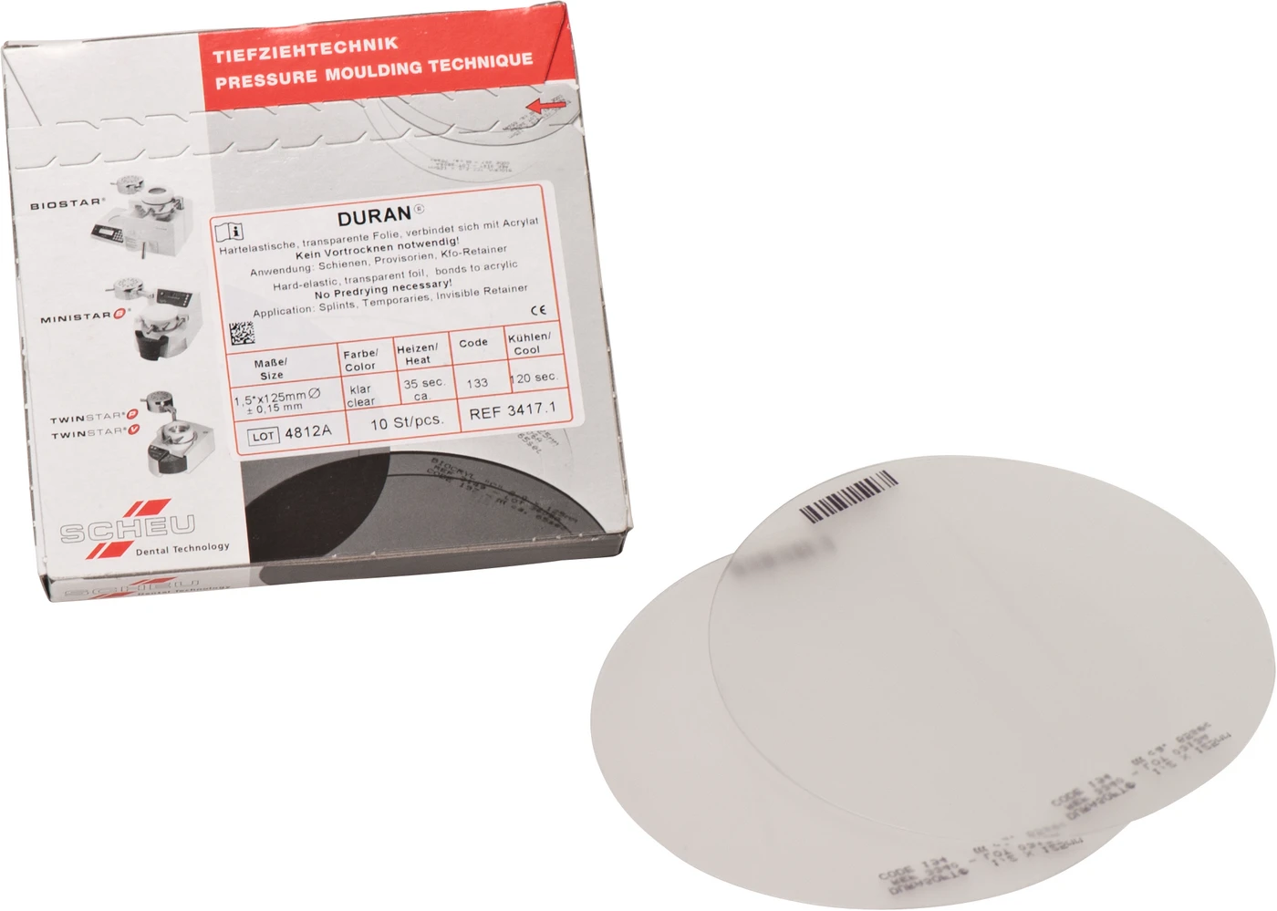 DURAN® Packung 10 Stück rund, Ø 125 mm, Stärke 1,5 mm