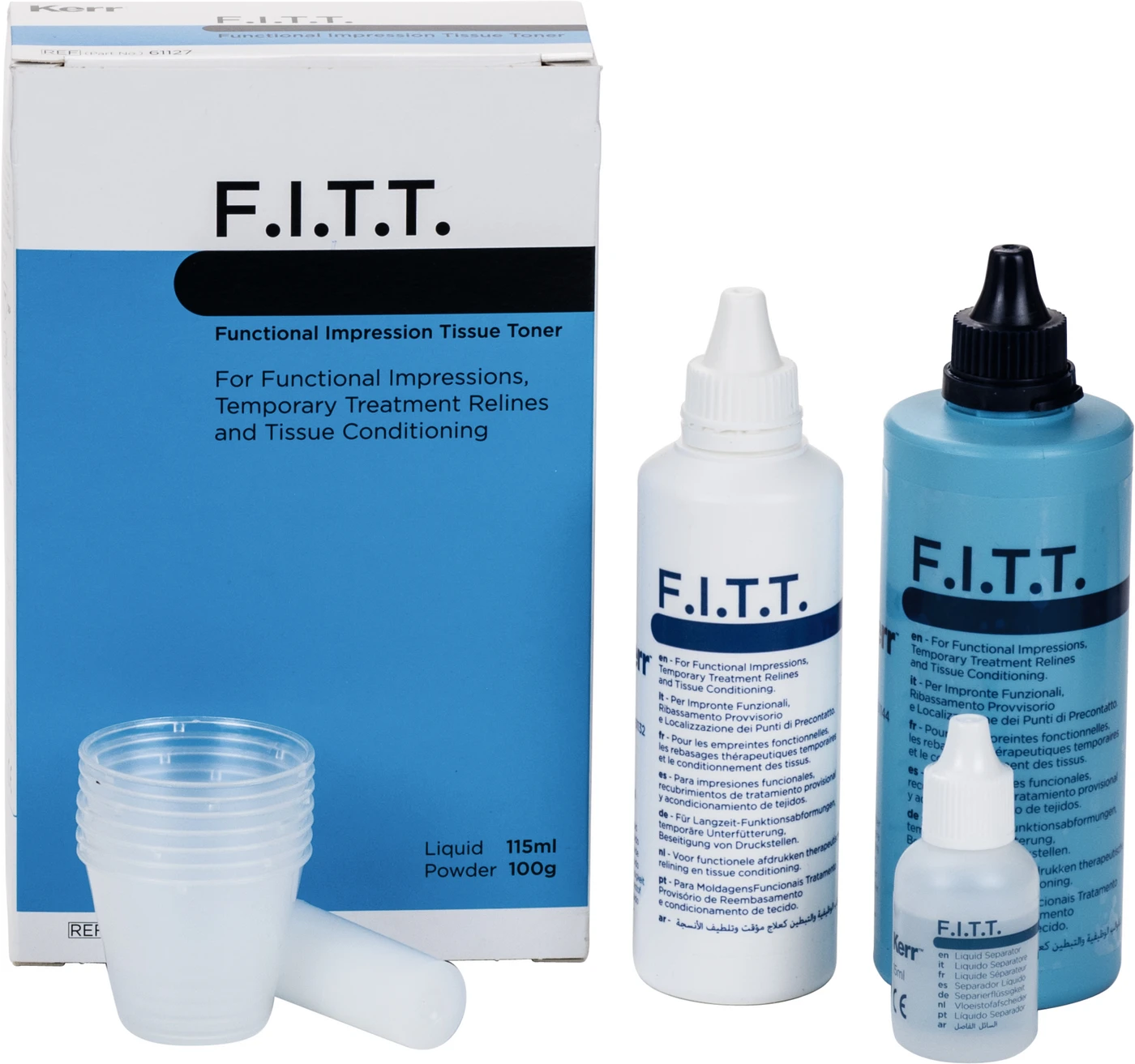 F.I.T.T.™ Standardpackung 100 g Pulver, 100 ml Flüssigkeit, 15 ml Separierflüssigkeit, Zubehör