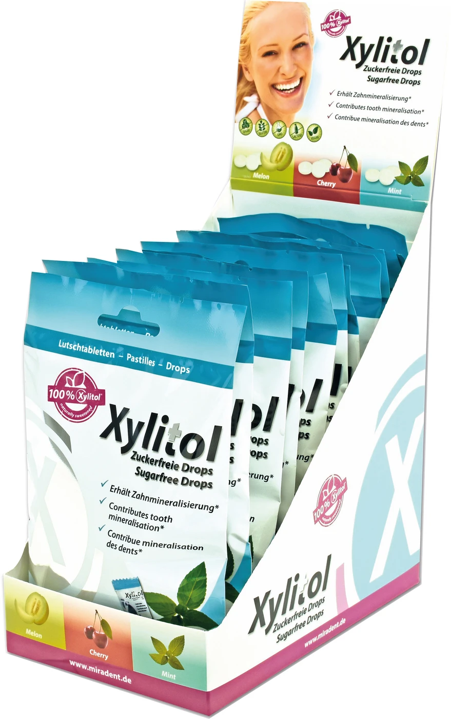 Xylitol Drops Display 12 x 26 Stück Kirsche