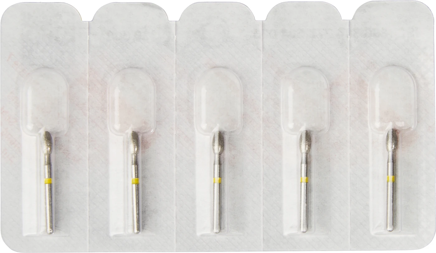 Diamanten 379 Packung 5 Stück gelb superfein, FG, Figur 277 Eiform, 4,5 mm, ISO 023