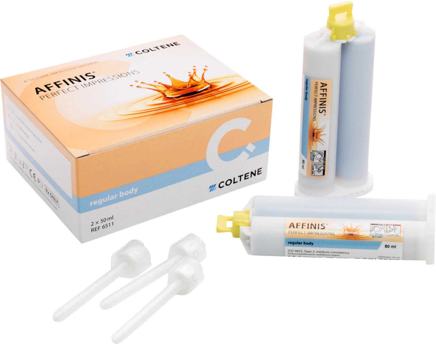 AFFINIS® System 50 Packung 2 x 50 ml Doppelkartusche regular body, 12 Mixing Tips