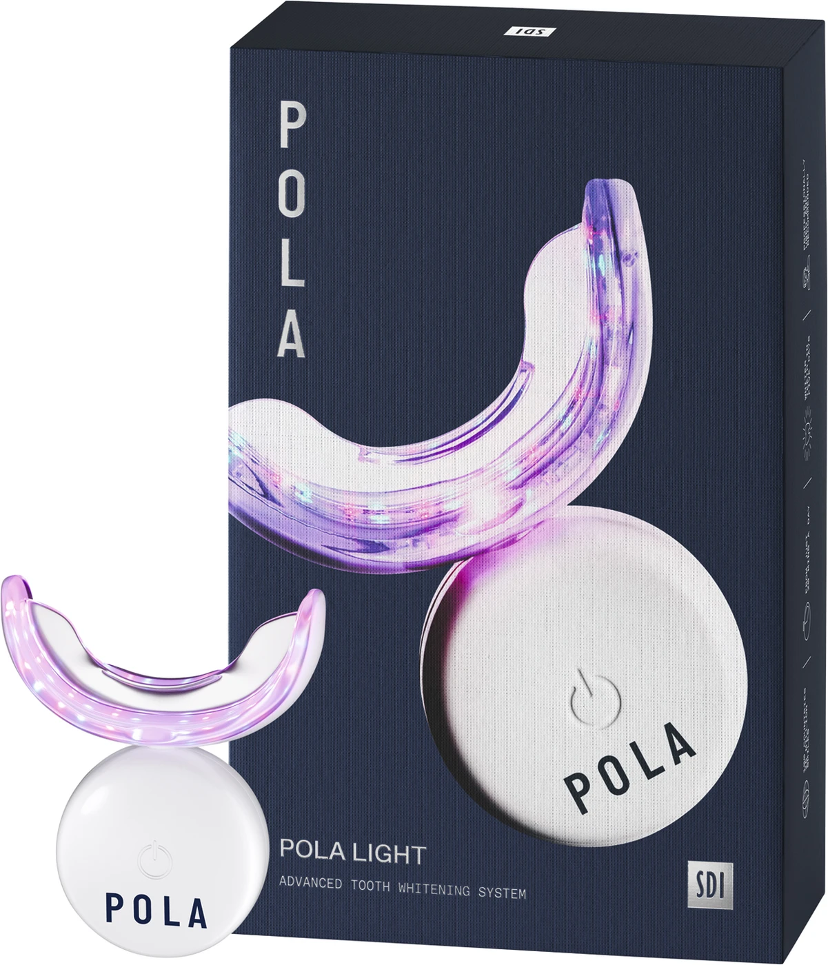 POLA LIGHT Packung Pola LED Mundstück, 4 x 3 g Zahnaufhellungsspritzen, USB-Kabel, Bedienungsanleitung