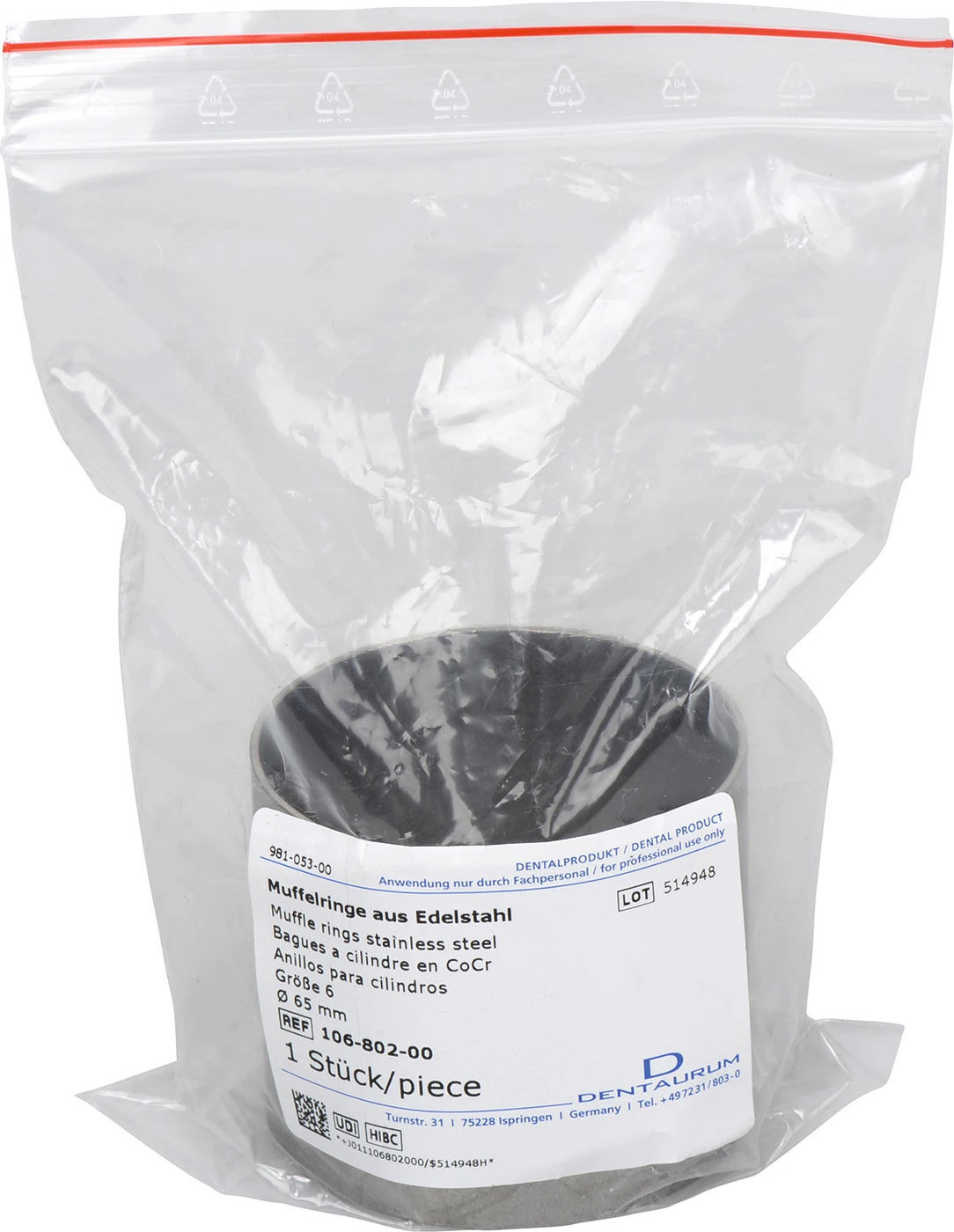 Muffelringe Stück Edelstahl Größe 6, Ø 65 mm, Höhe 55 mm