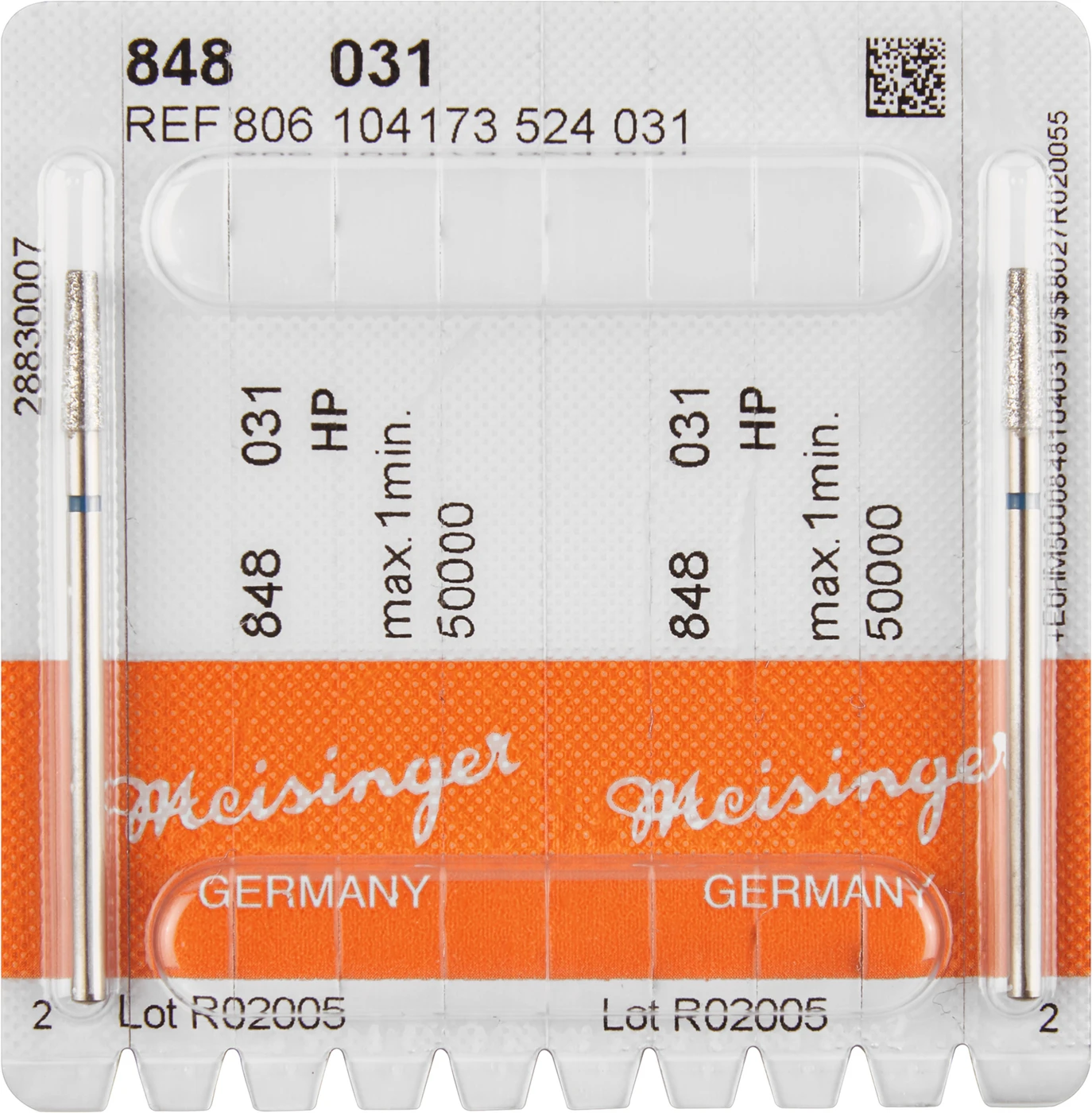 Diamanten 848 Packung 2 Stück blau mittel, HP, Figur 173 konisch, Kante scharf, 10 mm, ISO 031