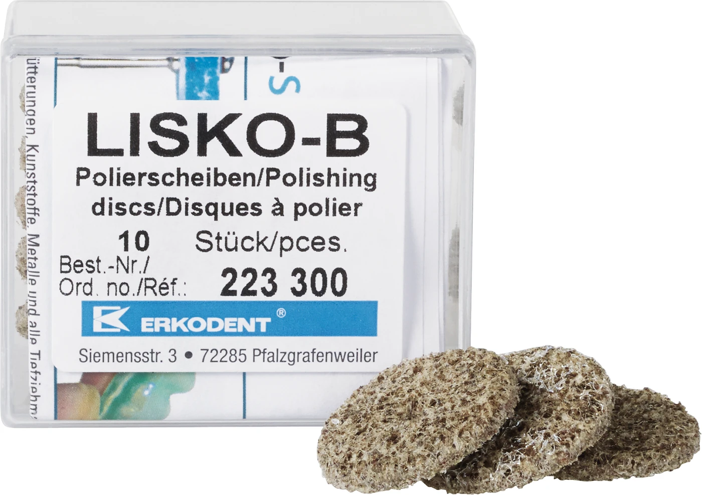 Lisko-B Packung 10 Stück unmontiert, 4 Stützscheiben, 1 Mandrell