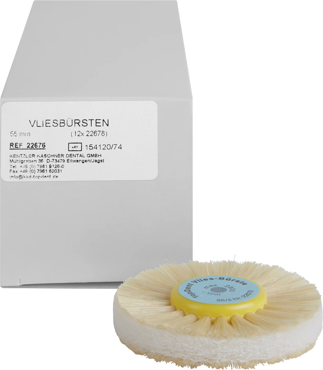 TOPDENT Vliesbürste Packung 12 Stück 2-reihig, Vlieseinlage, Synthetikborsten, Besatz 15 mm, Ø 55 mm