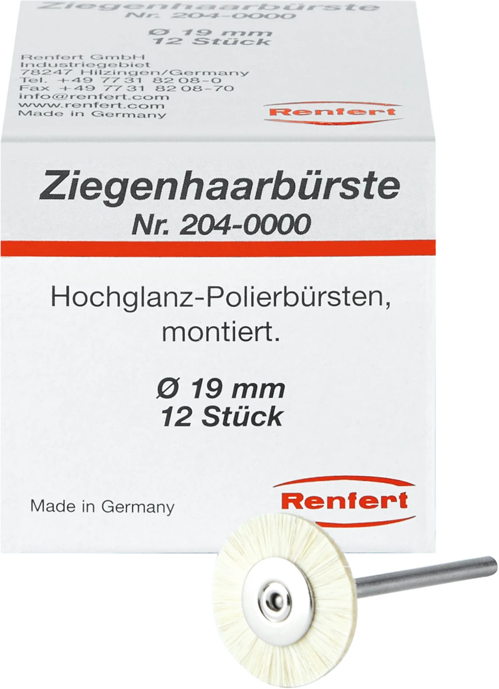 Ziegenhaarbürste Packung 12 Stück montiert, Ziegenhaar, Ø 19 mm