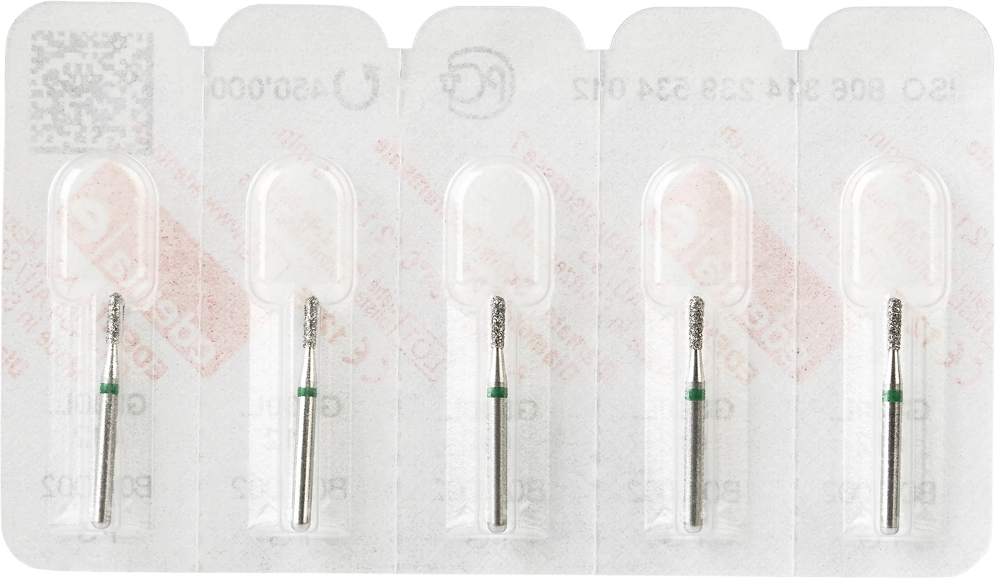Diamanten 830L Packung 5 Stück grün grob, FG, Figur 239 Birne lang, 4 mm, ISO 012 Diamanten 830L Packung 5 Stück grün grob, FG, Figur 239 Birne lang, 4 mm, ISO 012