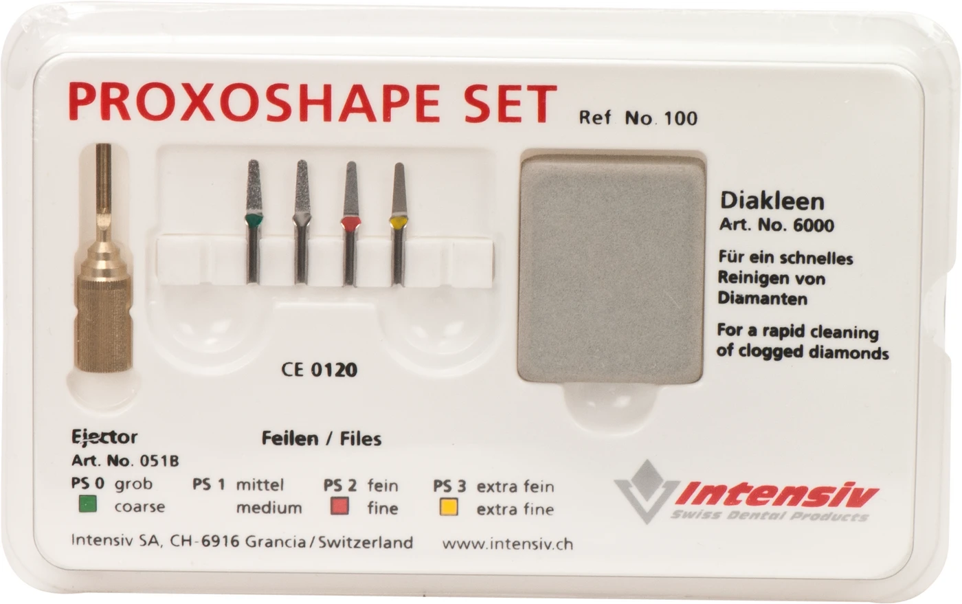 PROXOSHAPE Set 4 Feilen (PS0, PS1, PS2, PS3), 1 Diakleen, 1 Ejector