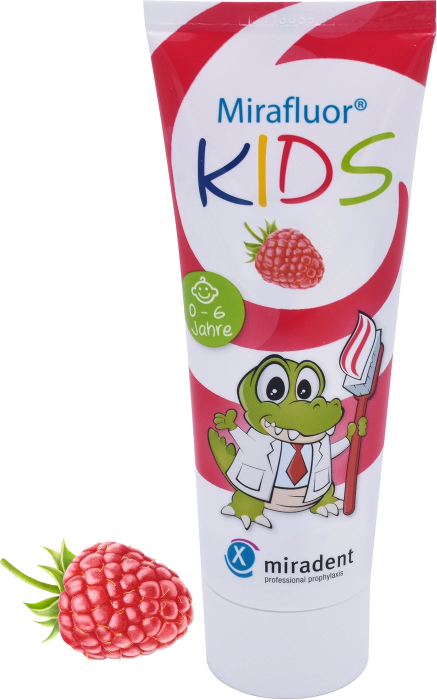 Mirafluor® Kids Display Packung 12 x 75 ml Zahncreme Himbeere