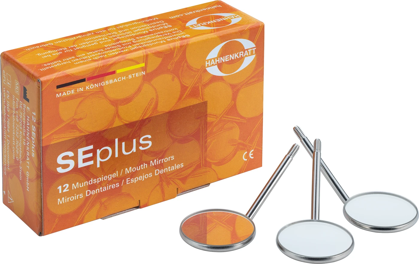 SEplus Mundspiegel Packung 12 Stück SS-Stiel 4 plan, Ø 22 mm
