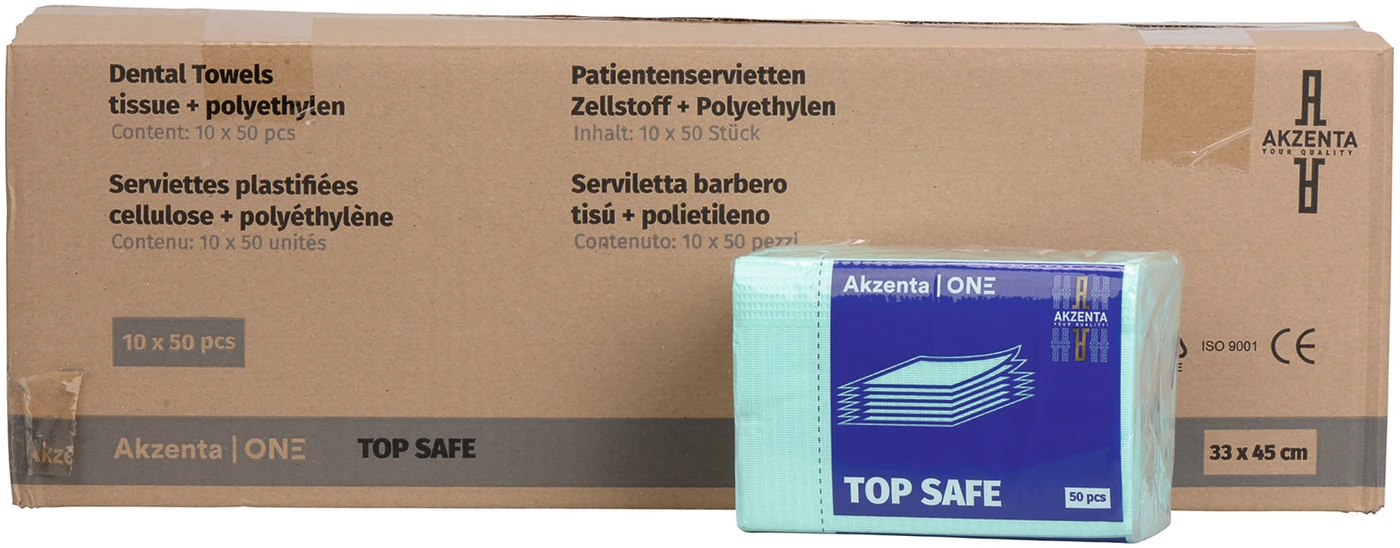 TOP SAFE Patientenservietten Karton 500 Stück mint, 33 x 45 cm, 2-lagig