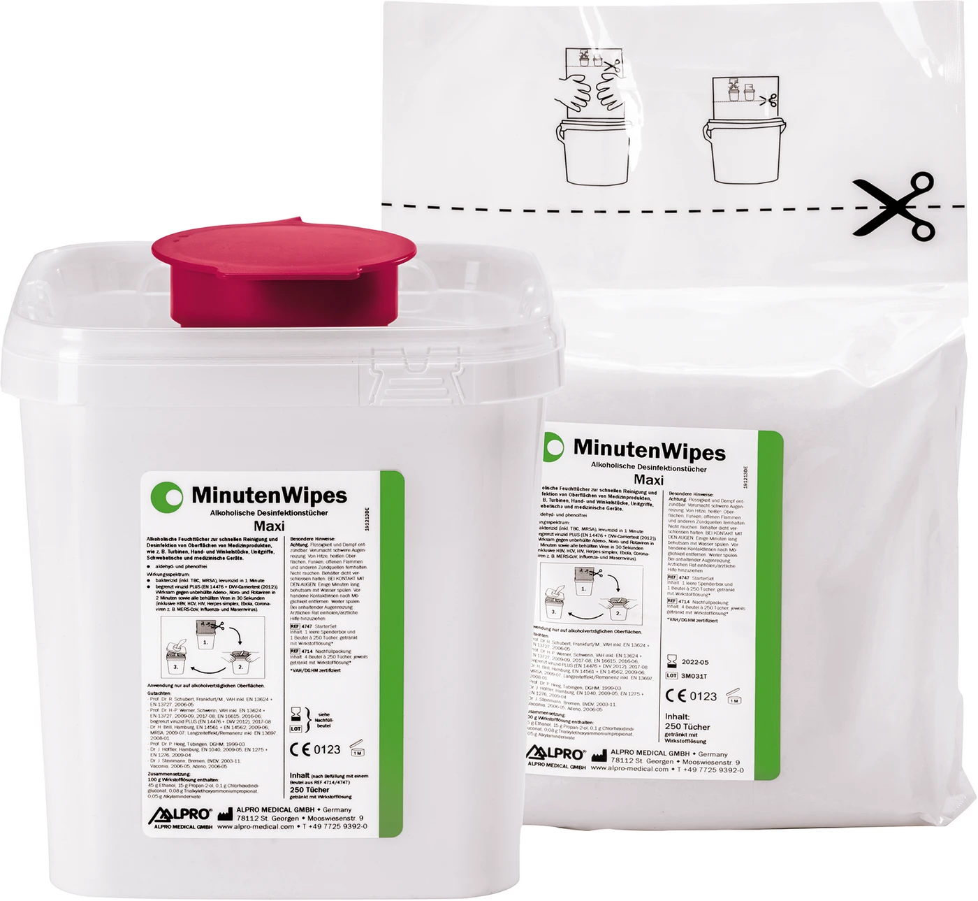 MinutenWipes Maxi StarterSet 1 Spenderbox leer, Beutel 250 Tücher
