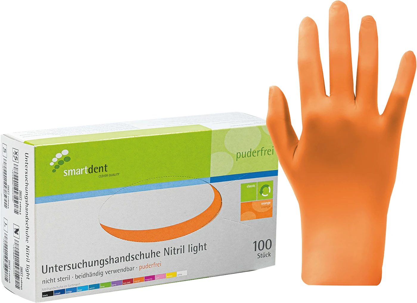 smart Nitrilhandschuhe light Packung 100 Stück puderfrei, orange, XS