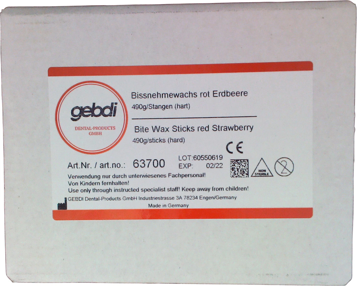 Bissnehmwachs Packung 490 g Stangen rot, Erdbeeraroma, hart