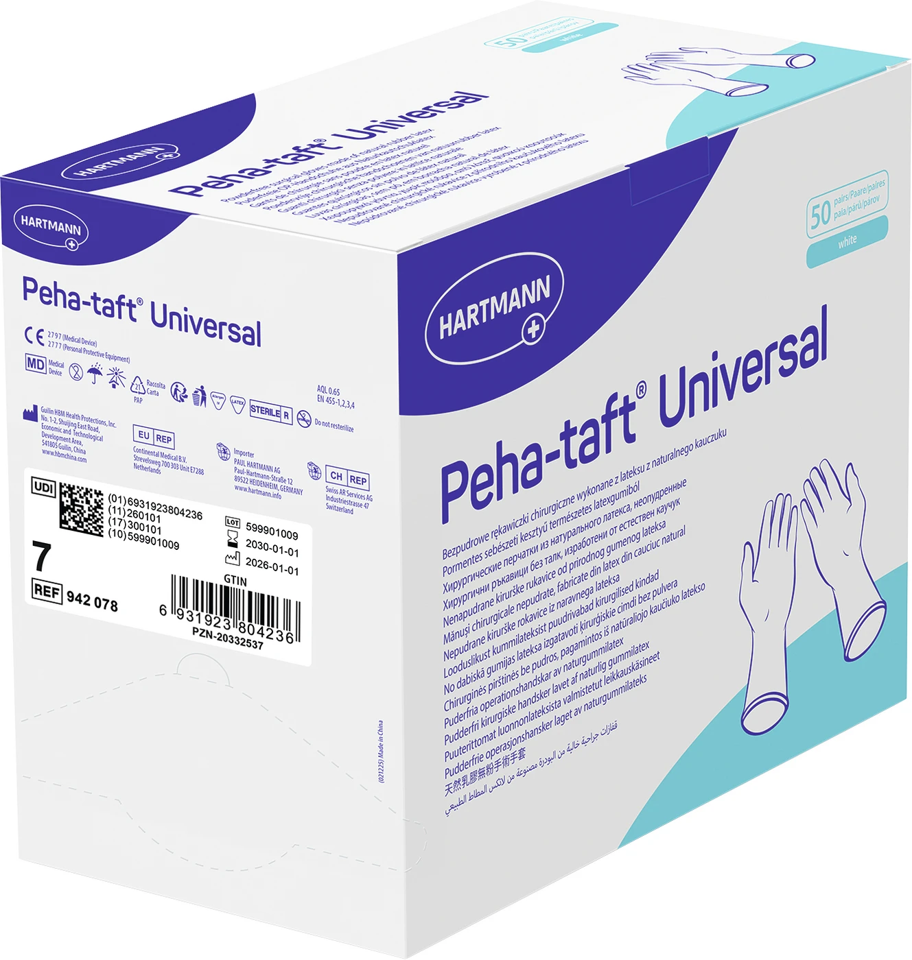 Peha-taft® Universal Packung 50 Paar puderfrei, naturlatex, Größe 7