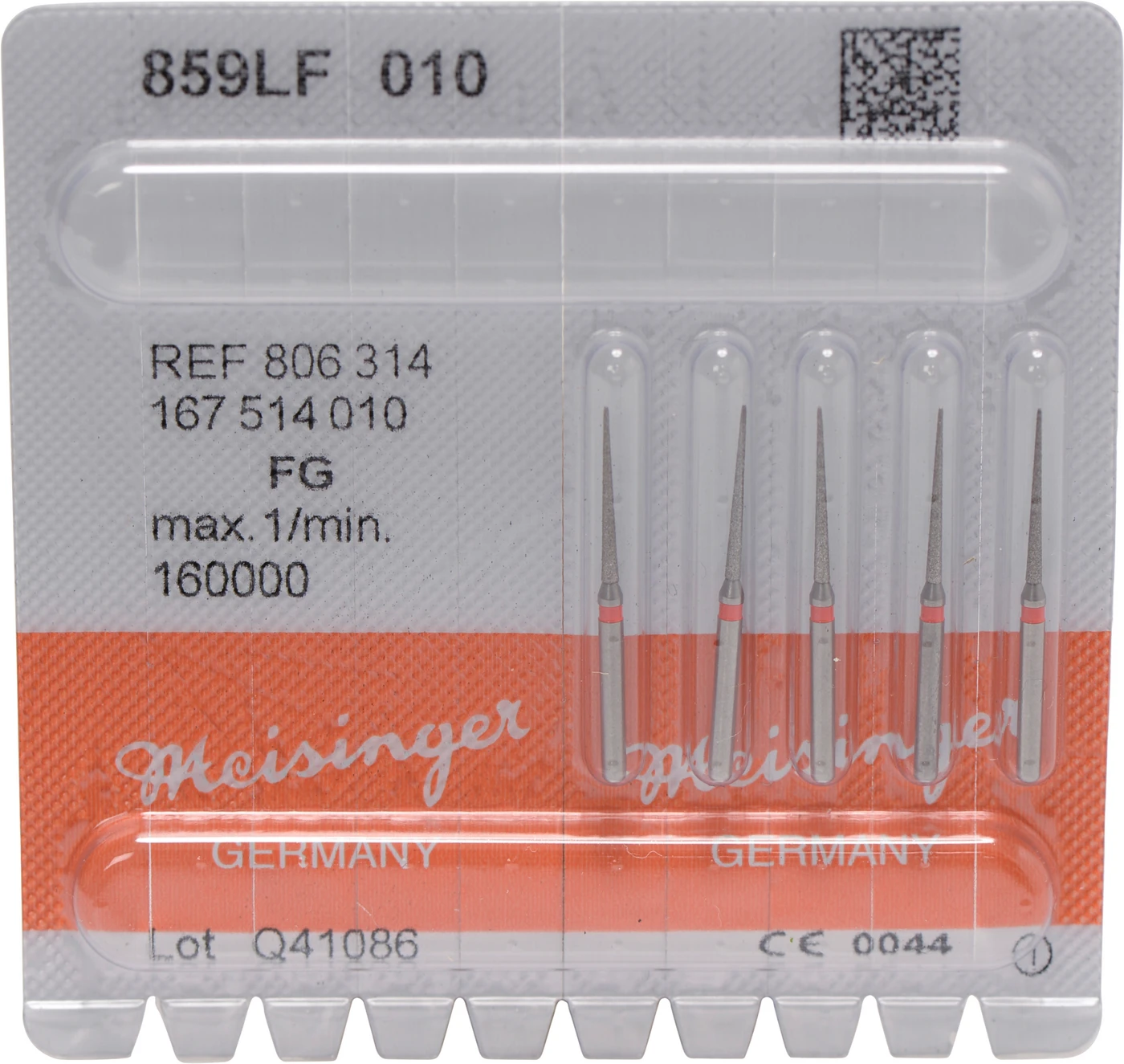 Diamanten 859 Packung 5 Stück rot fein, FG, Figur 167 lang, kon. spitz, 12 mm, ISO 010