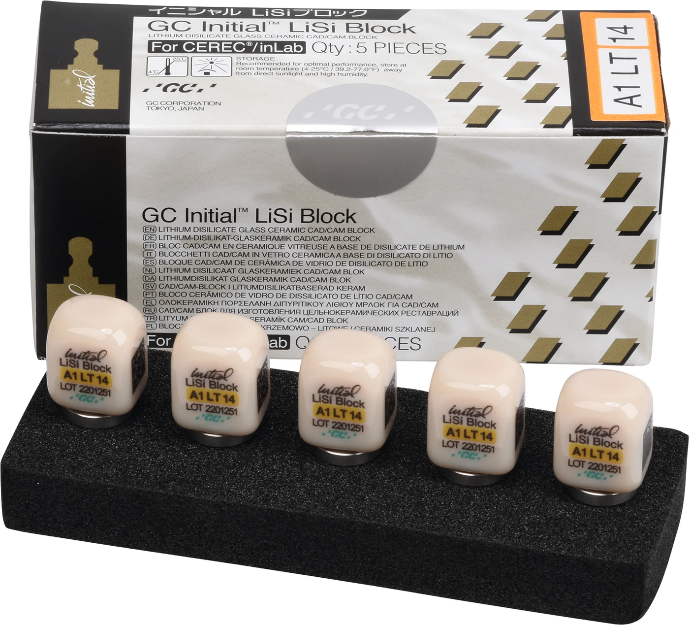 GC Initial™ LiSi Block für CEREC Packung 5 Stück Größe 14, A1 LT GC Initial™ LiSi Block für CEREC Packung 5 Stück Größe 14, A1 LT