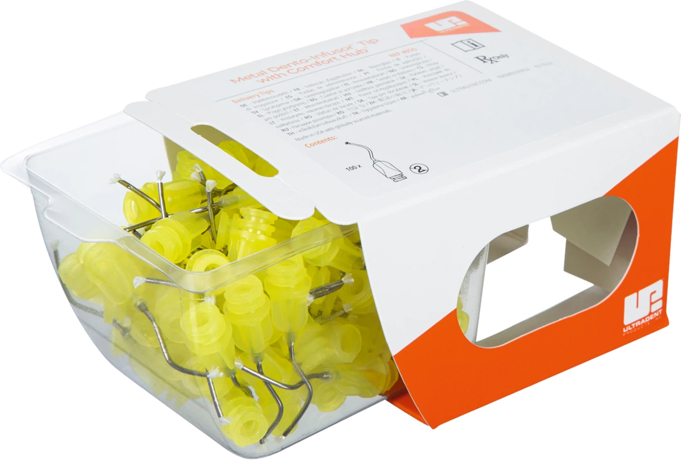 Metal Dento-Infusor™ Tip with Comfort Hub Packung 100 Stück gelb