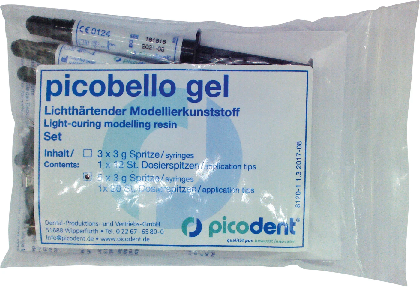 picobello gel Set 5 x 3 g Spritzen, 20 Dosierspitzen