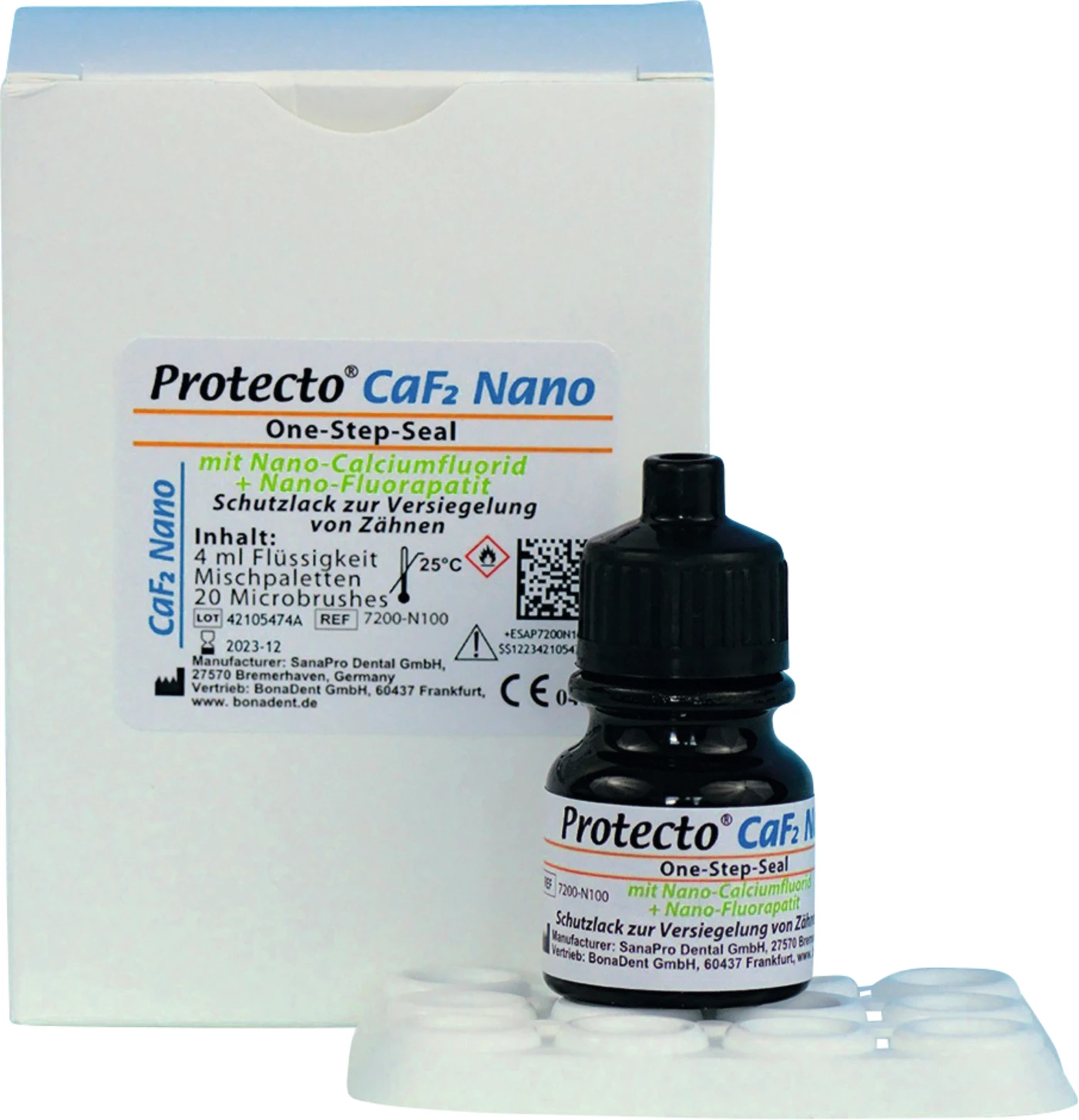 Protecto® CaF2 Nano Packung 4 ml Flasche, 4 Mischpaletten, 20 Microbrushes