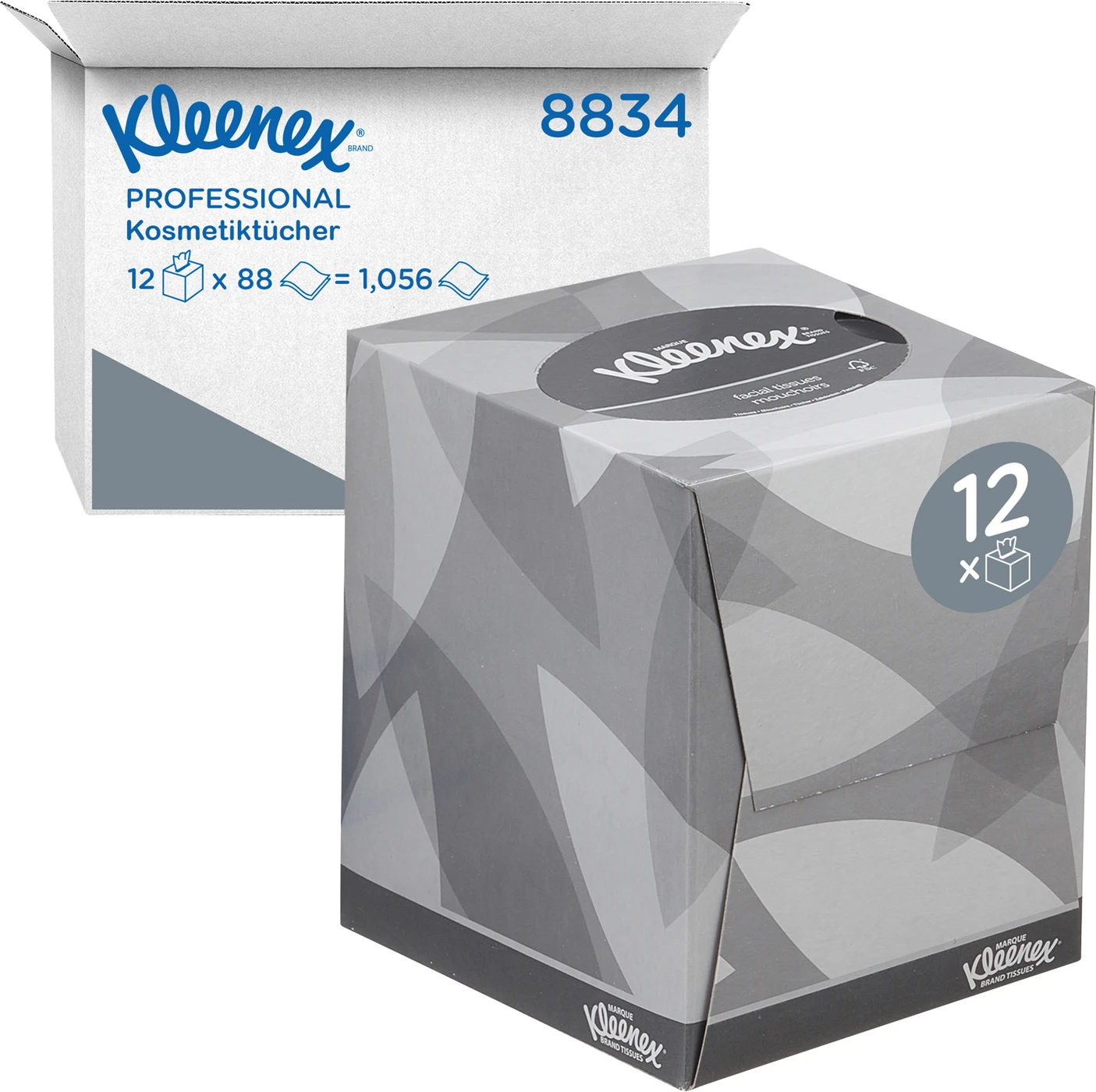 Kleenex® Kosmetiktücher Karton 12 x 90 Stück in der Würfel-Box
