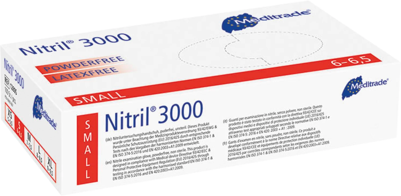 Nitril® 3000 Packung 100 Stück puderfrei, weiß, S Nitril® 3000 Packung 100 Stück puderfrei, weiß, S