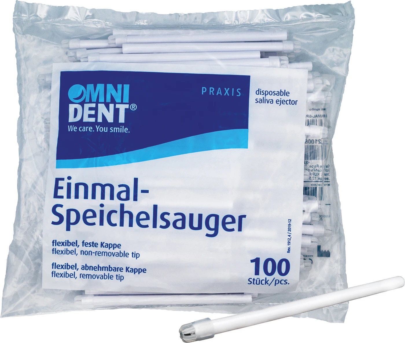 Omni Speichelsauger Packung 100 Stück feste Kappe weiß
