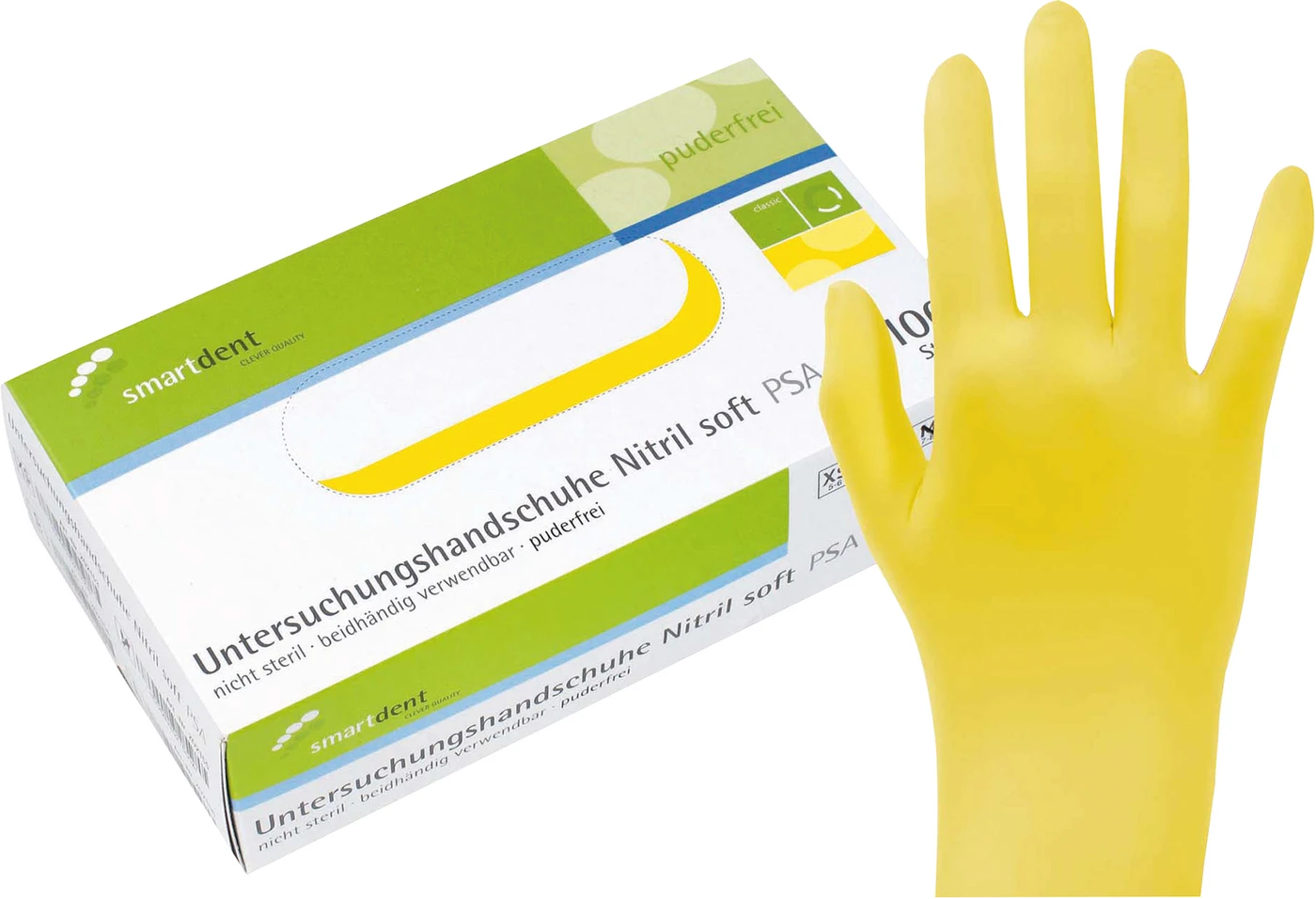 smart Nitrilhandschuhe Soft PF Packung 100 Stück puderfrei, gelb, L smart Nitrilhandschuhe Soft PF Packung 100 Stück puderfrei, gelb, L