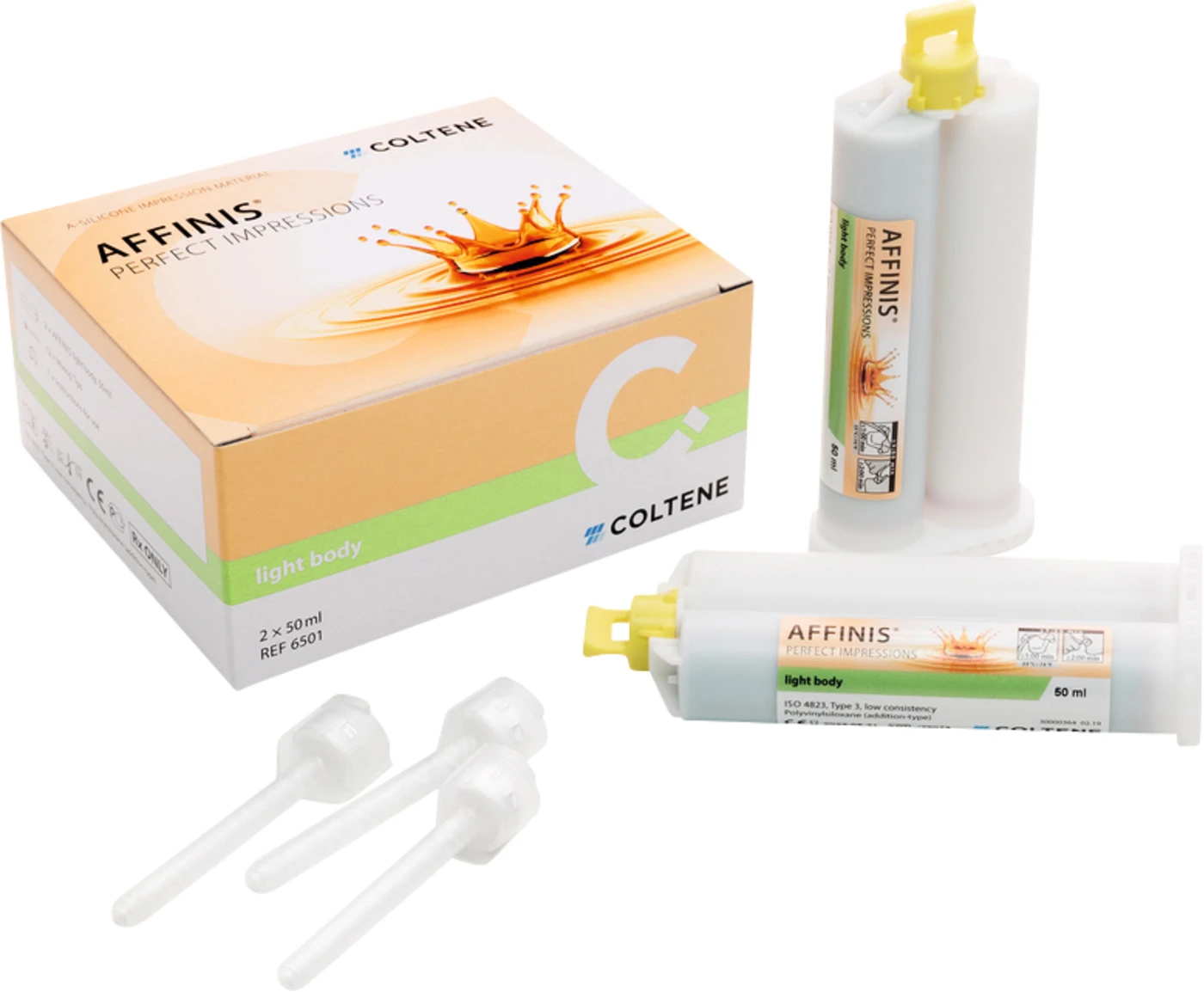 AFFINIS® System 50 Packung 2 x 50 ml Doppelkartusche light body, 12 Mixing Tips