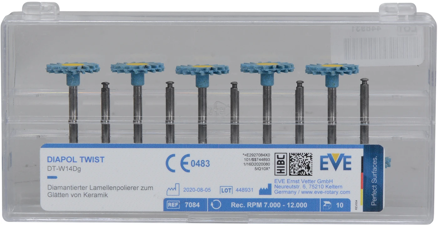 EVE DIAPOL® TWIST Packung 10 Stück blau grob, RA, Figur Twist, 14 x 1,6 mm