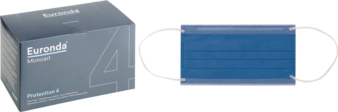 Monoart® Mundschutz Pro 4 Perfect Fit Box 50 Stück mit Gummizug, capriblau