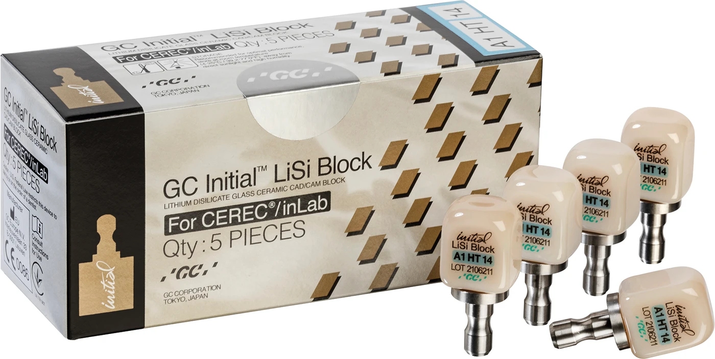 GC Initial™ LiSi Block für CEREC Packung 5 Stück Größe 14, A1 HT GC Initial™ LiSi Block für CEREC Packung 5 Stück Größe 14, A1 HT