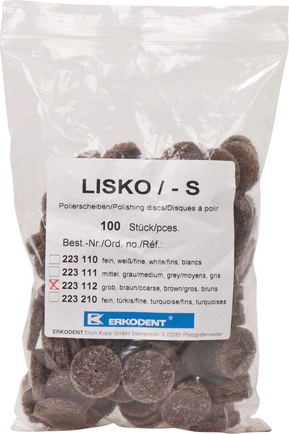 LISKO Polierer Packung 100 Stück unmontiert, braun grob, 4 Stützscheiben