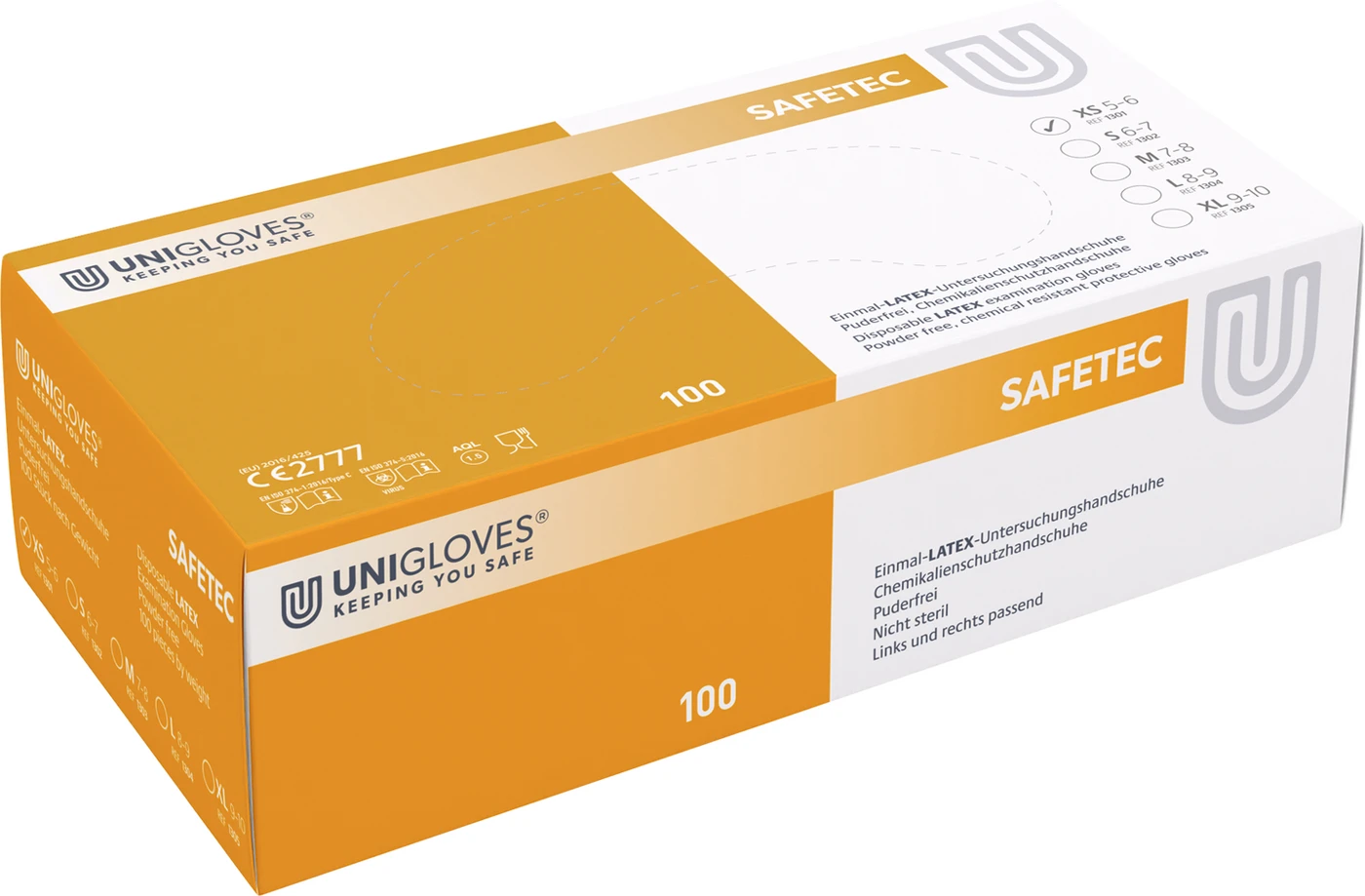 SAFETEC® Packung 100 Stück puderfrei, naturlatex, XS