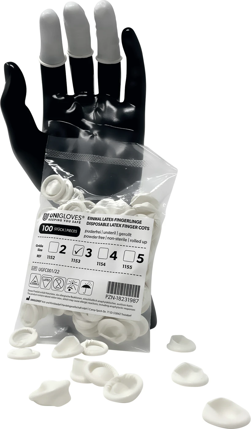 Latex Fingerlinge Beutel 100 Stück puderfrei, naturlatex, S